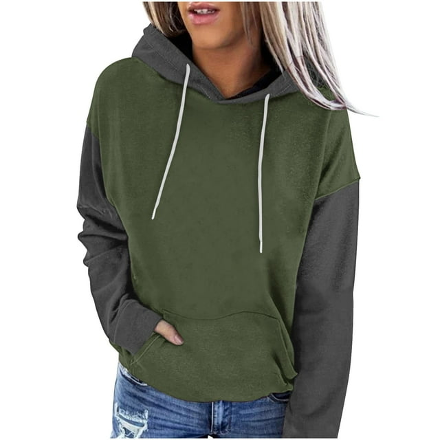 MeetoTime Chandail à Capuchon à Blocs de Couleur pour Femmes Automne Polaire Manches Longues Col Rond Sweat à Capuche Surdimensionné Pull