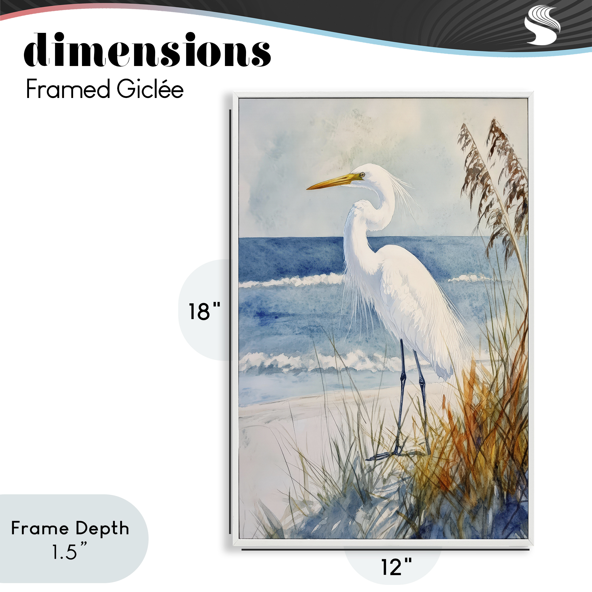Stupell Industries Egret By The Waves White Framed Giclee Art, design by Petal Prints Design