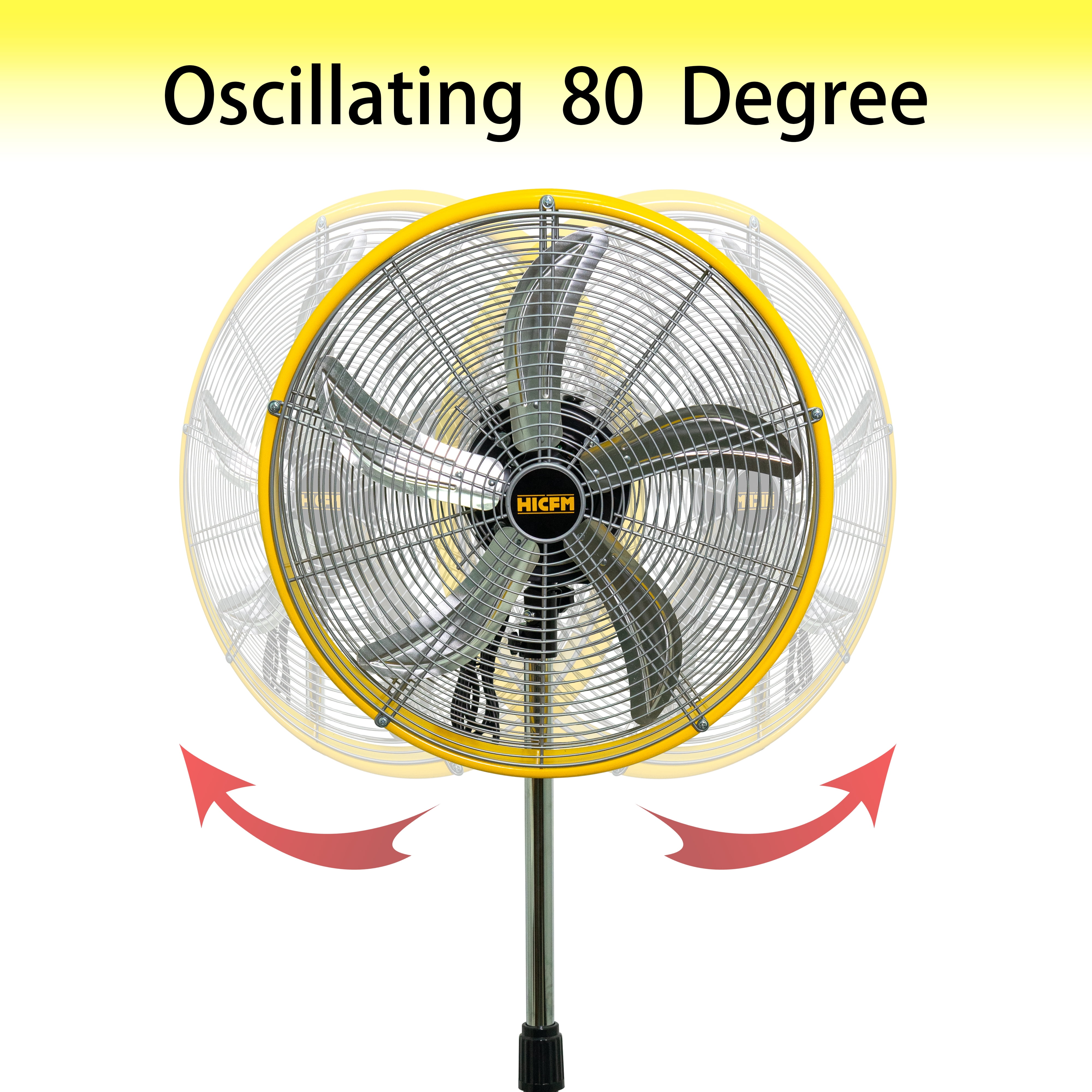 HICFM 5000 CFM 20 inch High Velocity Pedestal Oscillating Fan with Drum Head, Powerful 1/5 HP Motor, 6FT Power Cord and Oscillation Standing Fan, Commercial or Industrial rooms - UL Safety Listed
