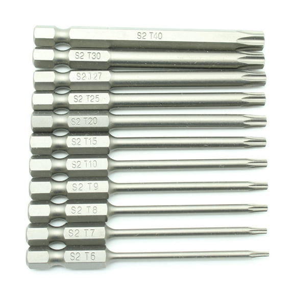 TMAX 11 pc Torx Screwdriver Insert Bit Set 6 point T6-T40 Round Shank 1/4 Inch Hex End 3 Inch Length