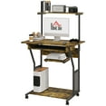 thumbnail image 1 of CoSoTower 32" Mobile Computer Table, Rolling Study Desk for Home Office with Keyboard Tray, Storage Shelves, Wheels, Rustic Brown, 1 of 7