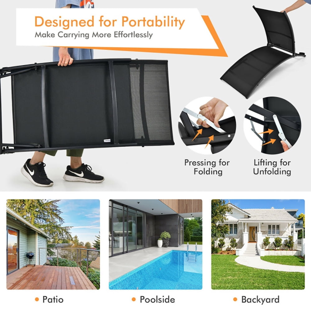 Aimee Lii 2 Pieces Patio Folding and Stackable Chaise Lounge Chair with 5-Position Adjustment, Patio Loungers, Black Aimee Lii 2 Pieces Patio Folding and Stackable Chaise Lounge Chair with 5-Position Adjustment, Patio Loungers, Black