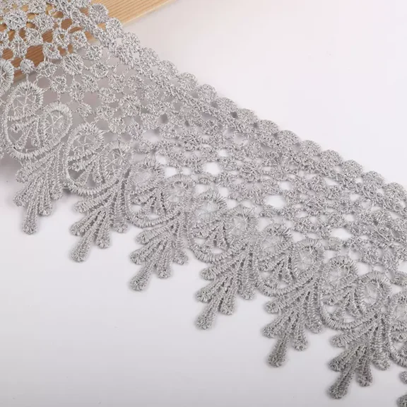 Namzi 5 Yard Floral Lace Edge Trim 9cm Wide Ribbon Edging Trimmings Wedding Dress Embellishment-Grey