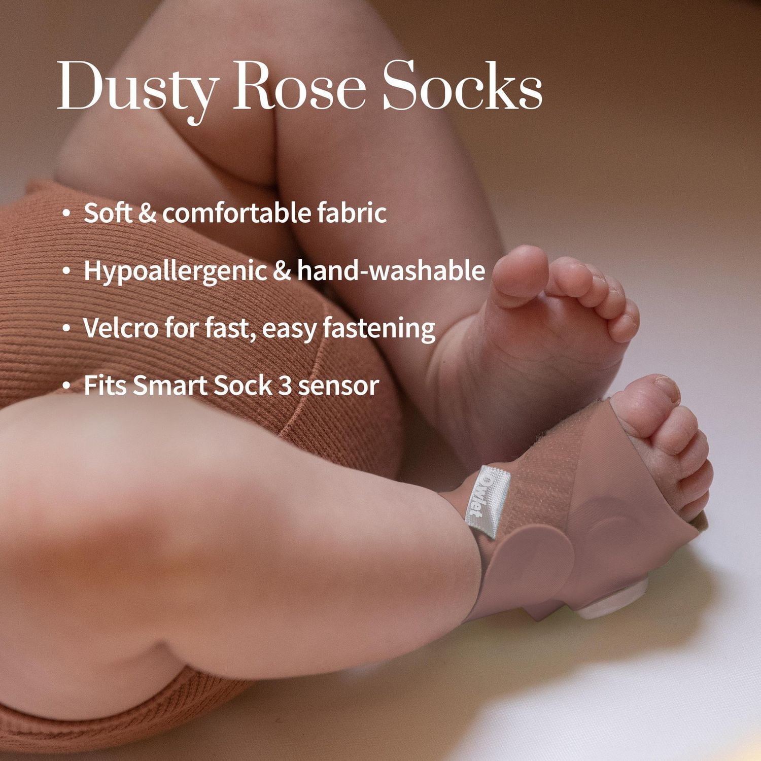 Owlet Accessoire chaussette en tissu pour le moniteur bébé Smart Sock 3, convient aux bébés de 0 à 18 mois, Rose poudreuse (capteur et station de base non inclus)