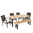 thumbnail image 7 of Damari Outdoor 6 Piece Acacia Wood Dining Set with Wicker Dining Chairs with Cushions, Brushed Grey, Brushed Mahogany, Brown, Crème, 7 of 7