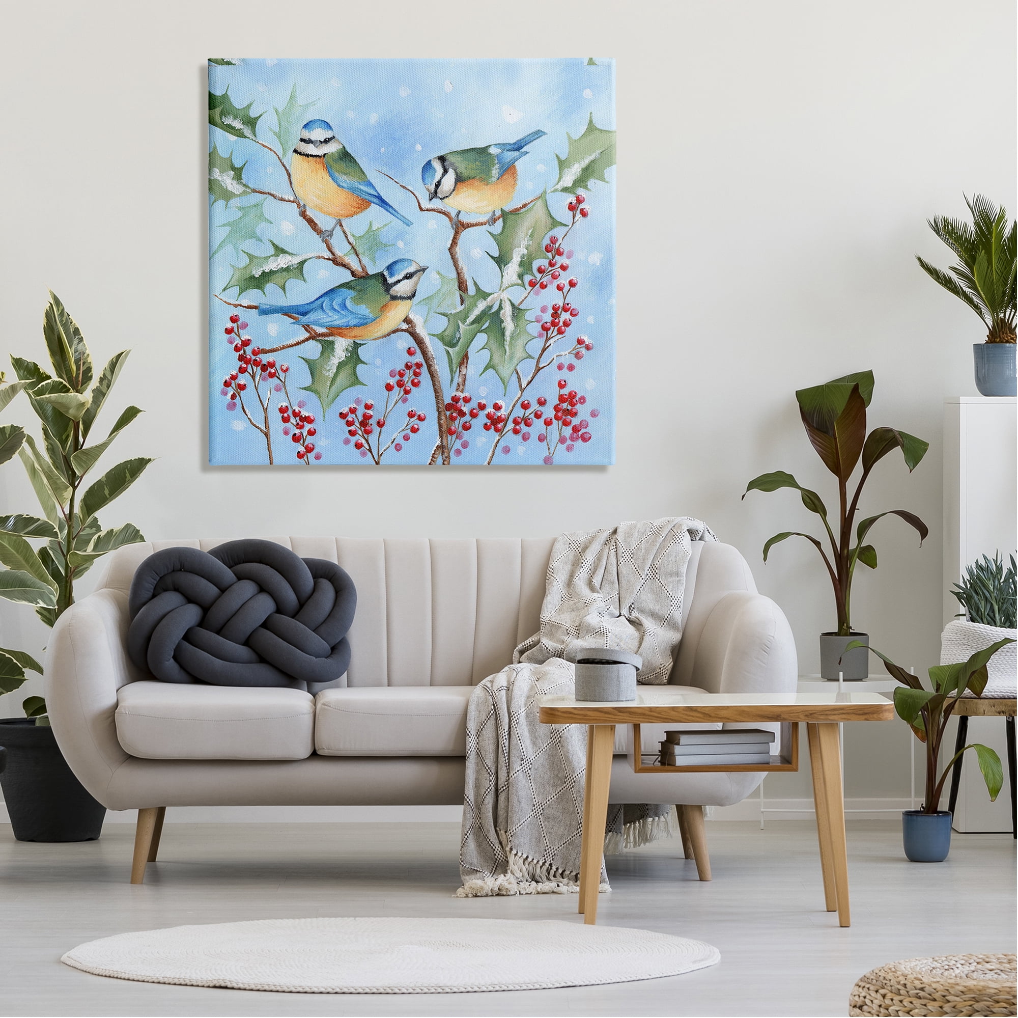 Stupell Industries Blue Jays on Winter Branch Holiday Painting Gallery Wrapped Canvas Art Print Wall Art, 36 x 36