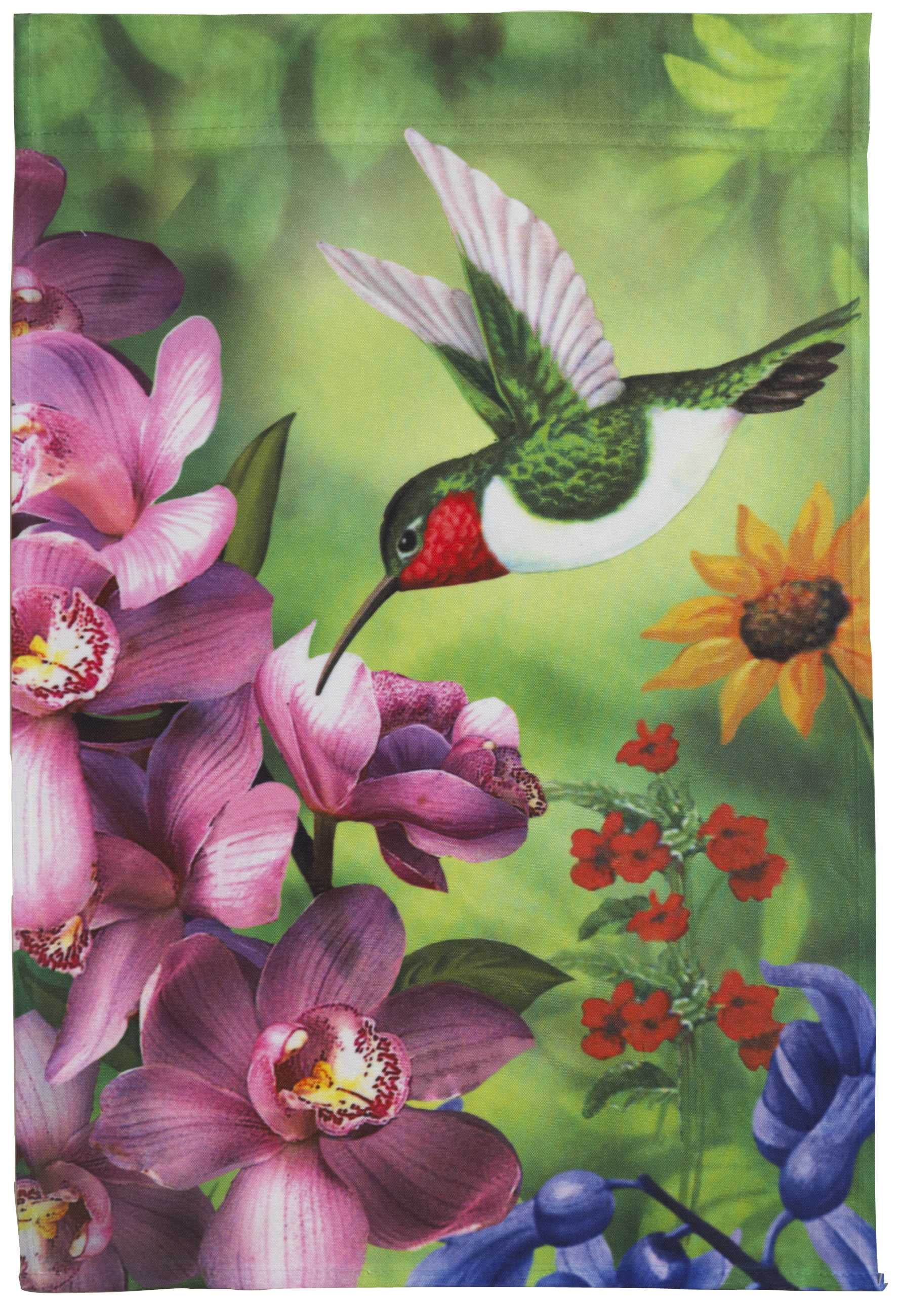 Springtime Flowers Hummingbird Garden Flag (12 x 18 in)