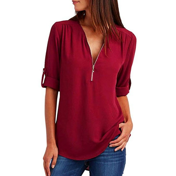 Fashion Women Casual Tops T Shirt Loose Top Long Sleeve Solid Blouse ...