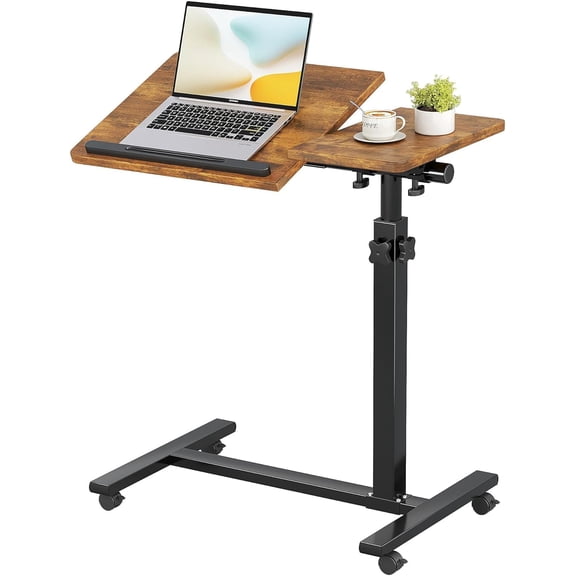 Overbed Bedside Desk Mobile Rolling Laptop Stand Tilting Overbed Table with Wheels Height Adjustable Tray Table for Laptop Bed Sofa Side Table
