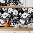 thumbnail image 5 of Peel and Stick Wallpaper Canvas Contact Paper Dark Moody Gothic Black White Cat Floral Dark Academia Flower Cats Self Adhesive and Removable 23.6in x 118in, 5 of 8