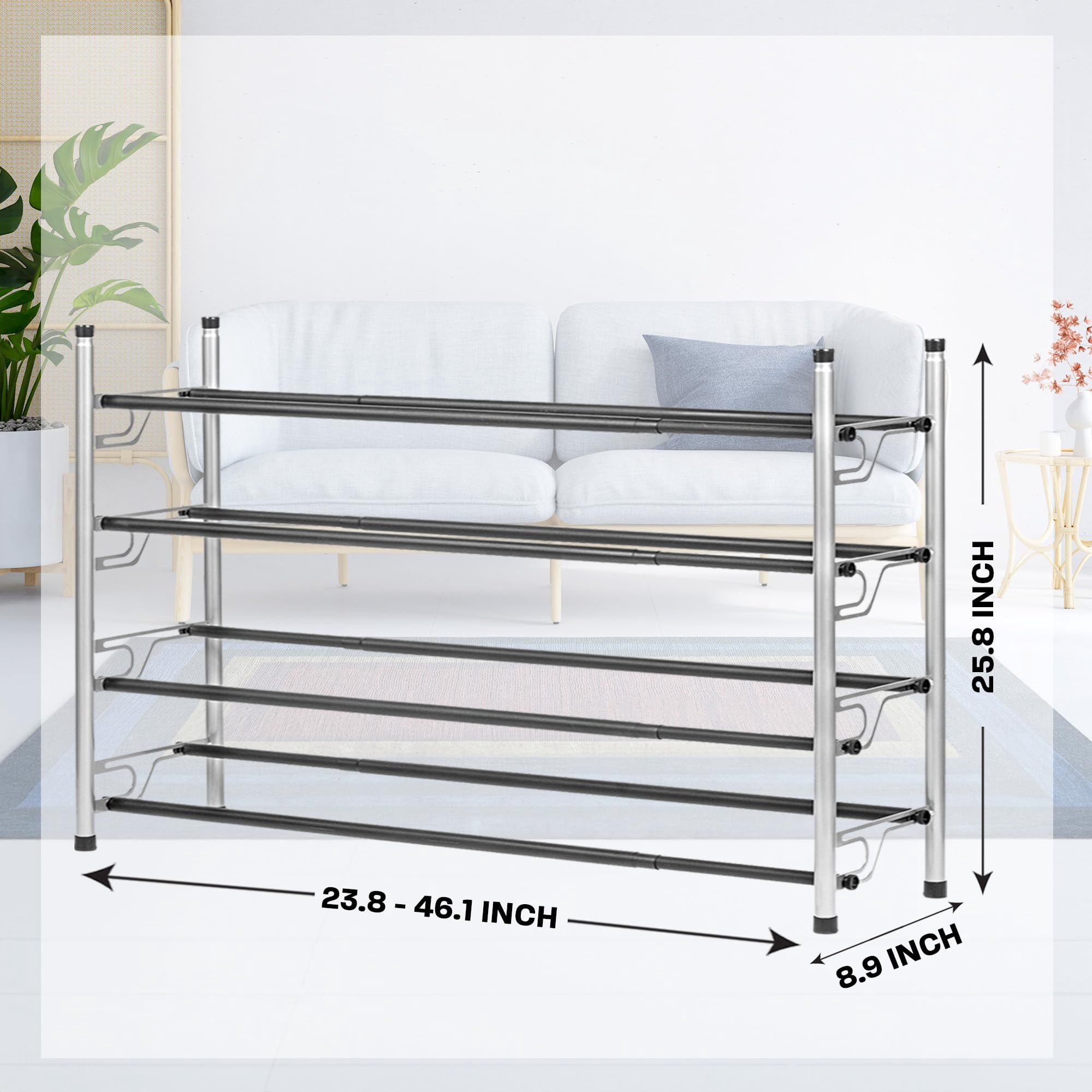 USTECH 4-Tier Shoe Rack – Free Standing Large Capacity Shoe Organizer with Self-Assembly Design, Easy to Assemble Space-Saving Metal Shoe Storage Shelf for Closet, Bedroom & Entryway