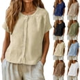 thumbnail image 4 of Kelon Short Sleeve Womens Linen Cotton Tops Vacation Casual Outfits Blouses Dressy Casual Summer Outfits 2026, 4 of 9