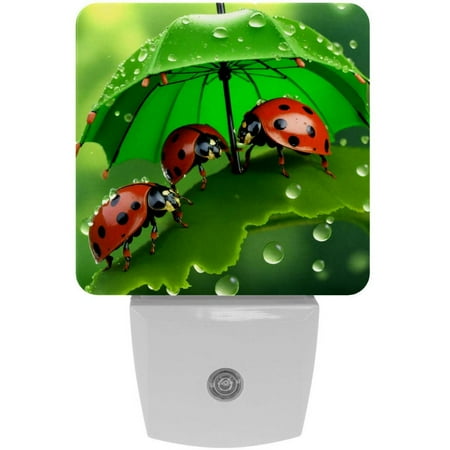 

itdsatrgt 2 Pack Ladybugs Green Umbrella Leaf Plug in LED Night Light Auto Sensor Dusk to Dawn Decorative Night for Bedroom Bathroom Kitchen Hallway Stairs Hallway Baby s Room Energy Saving