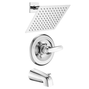 Replacement 8" Rain Shower Faucet Tub Trim Kit for Delta 13/14 Series, High Pressure Square Rain Shower Head& Handle Set System, Chrome (Valve& Catridge Not Inclued)