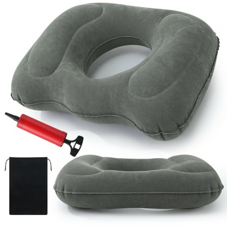Abaima Inflatable Donut Cushion, Hemorrhoid Pillow with Air Pump , Portable Seat Cushion, Sitting Butt Pillow for Postpartum Sciatica and Coccyx Tailbone Pain Relief, 17.72'' x 15.35'' (Grey)