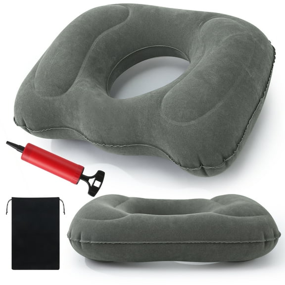 Abaima Inflatable Donut Cushion, Hemorrhoid Pillow with Air Pump , Portable Seat Cushion, Sitting Butt Pillow for Postpartum Sciatica and Coccyx Tailbone Pain Relief, 17.72'' x 15.35'' (Grey)