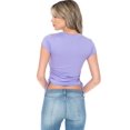thumbnail image 3 of Womens Trendy Solid Color Soft Basic Ruched Tie Crop Top Lavender Small, 3 of 3