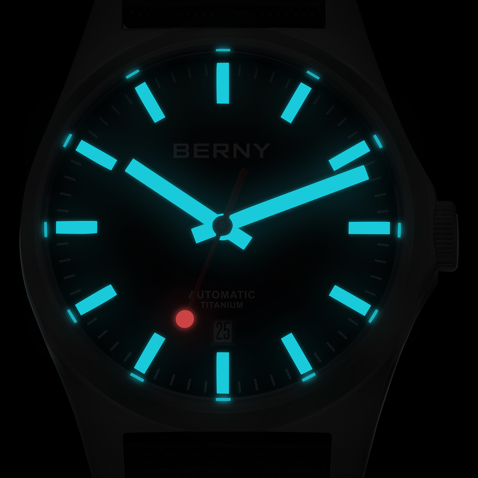 BERNY Automatic Titanium Watches for Men, Sport Casual 10ATM Waterproof Analog Mechanical Watch with Date, Nylon Strap, Super Luminous, Sapphire Crystal, Fashion Minimalist Wrist Watch (Black)