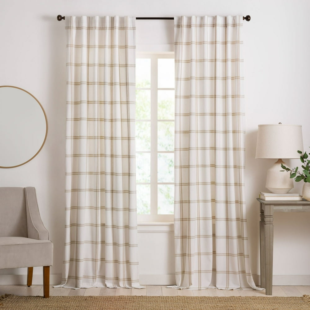 Farmhouse Living Double Windowpane Plaid Room Darkening Window Curtain