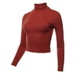 thumbnail image 2 of A2Y Women's Shirring Turtle Neck Long Sleeve Rib Knit Top Brick Red L, 2 of 5
