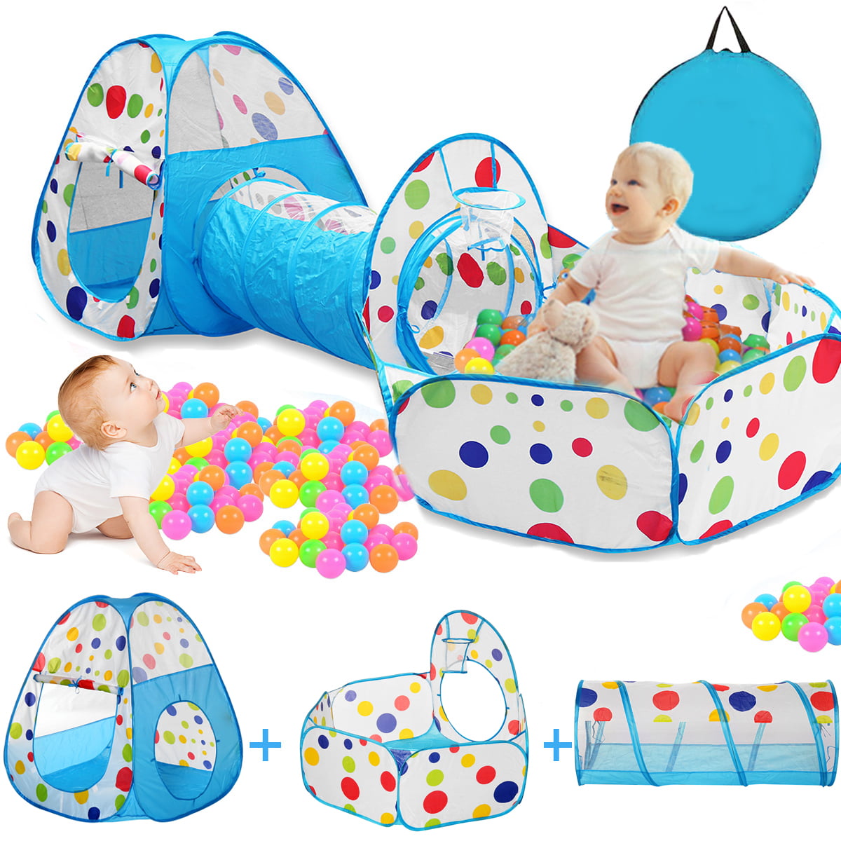 Portable 3 in 1 Childrens Kids Baby Play Tent Pop Up Tunnel Ball Pit Playhouse 