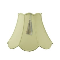 9x18x13 Scalloped Bell Tassel Lampshade, Eggshell Shantung Fabric