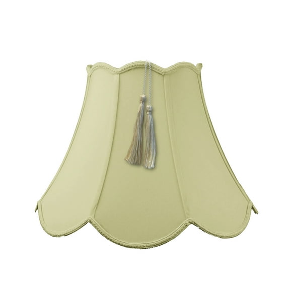 9x18x13 Scalloped Bell Tassel Lampshade, Eggshell Shantung Fabric