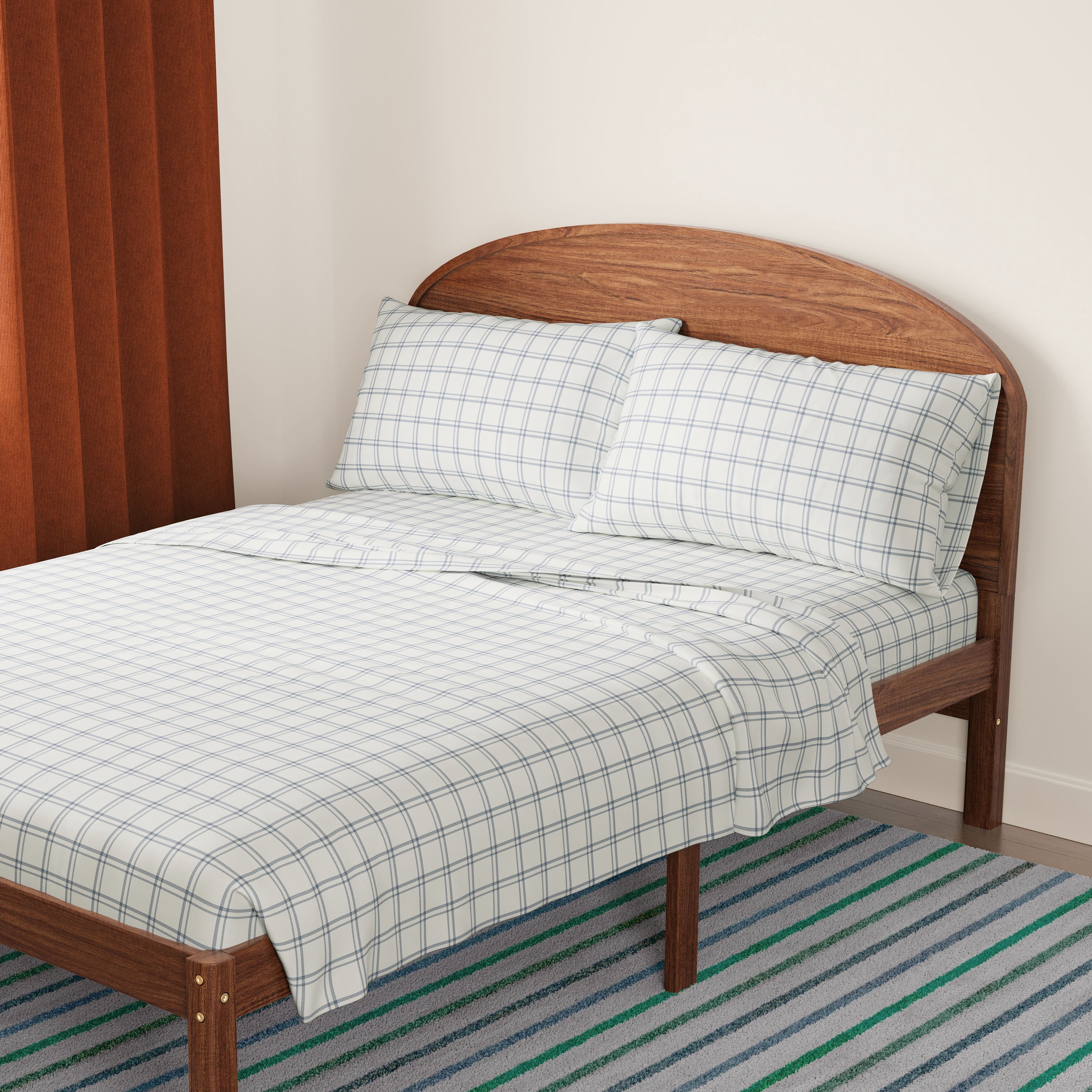Mainstays Kids Microfiber Bed Sheet Set, Queen, Plaid, 4 Pieces