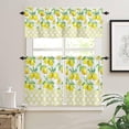 thumbnail image 2 of Summer Lemon Moroccan Plaid 3-Piece Kitchen Curtain Set, Rod Pocket Kitchen Curtain Valance and Tiers Set, Washable Drape Window Treatment Set, Tropical Green Leaves, 2 of 5
