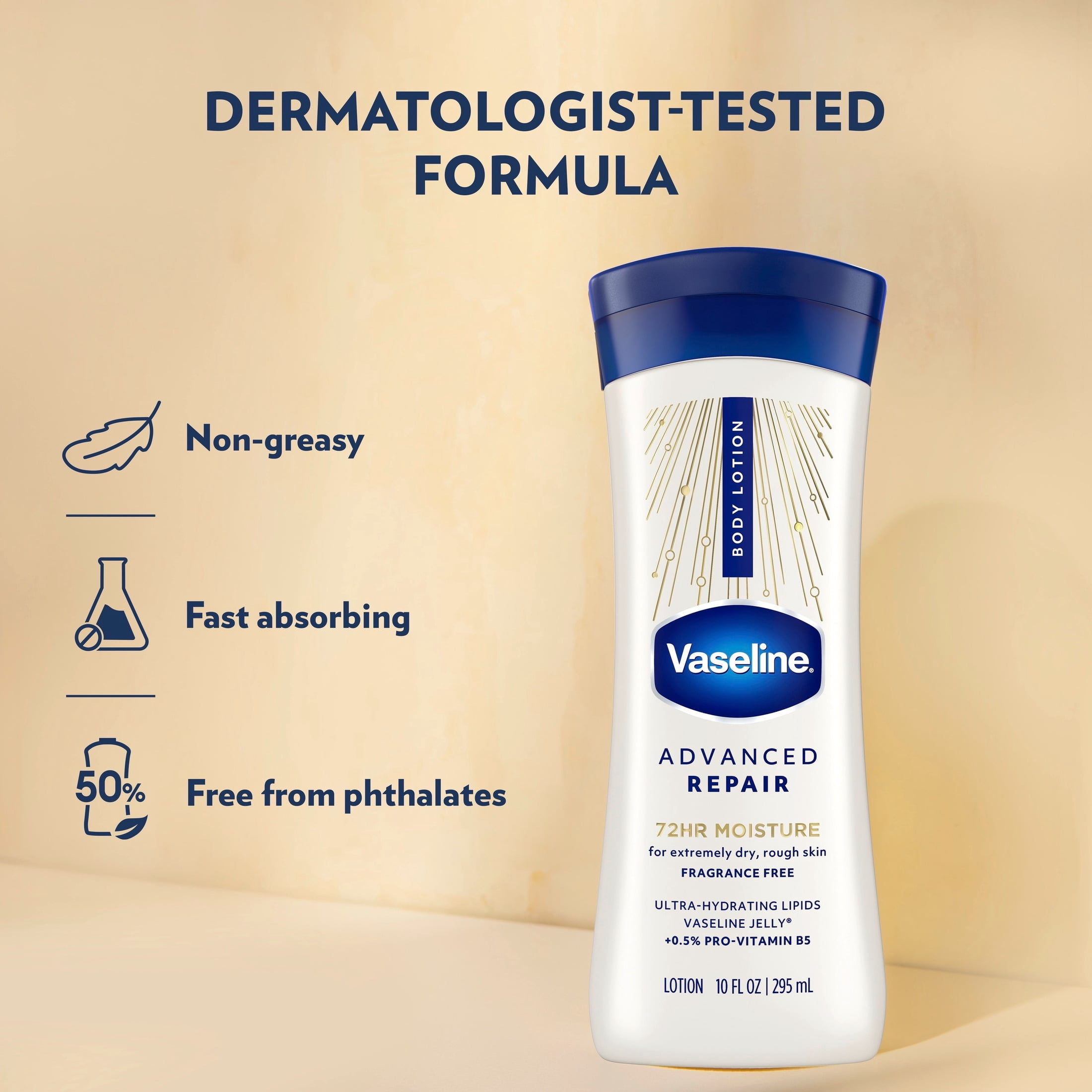 Vaseline Intensive Care Body Lotion for Dry Skin Advanced Repair Unscented Lotion Made with Ultra-Hydrating Lipids + Vaseline Jelly to Repair Extremely Dry Skin, 10 fl oz