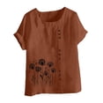 thumbnail image 4 of GNFQXSS Women Floral Embroidery V Neck Short Sleeve Blouse Trendy Flowy Breathable Pullover Top For Street Style Brown XXL, 4 of 5