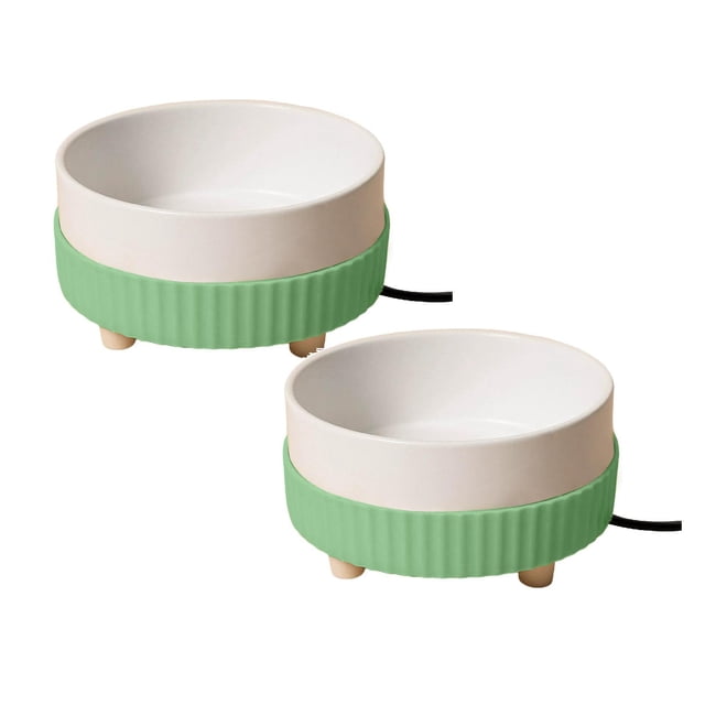 Leojiow 2Pcs Usb Powered Pet Water Dispenser Ceramic Bowl Heated Drinking Device 5V Version 13.5Cm