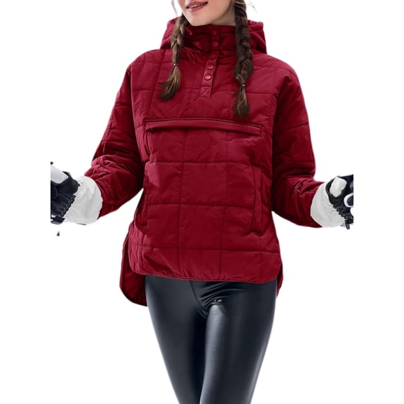 Winter Women Long Sleeved Quilted Coat Casual Puffer Loose Hooded Jacket Hoodies
