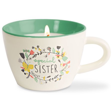 - Pavilion - Special Sister - Teal Ceramic Floral Teacup Candle