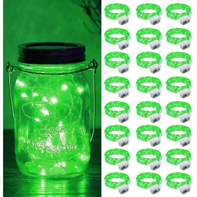 Fairy Lights ZGWJ 20 LED, funciona con pilas, 7 pies, 24 unidades, color verde