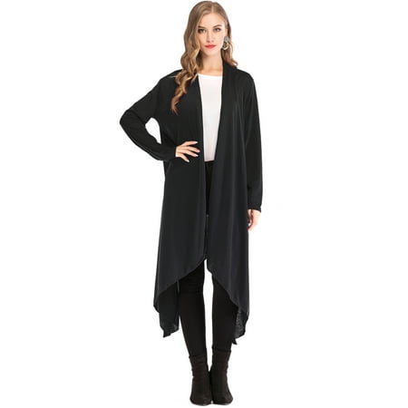 Long black boyfriend cardigan + FREE SHIPPING | black wrap cardigan long sleeve top coat