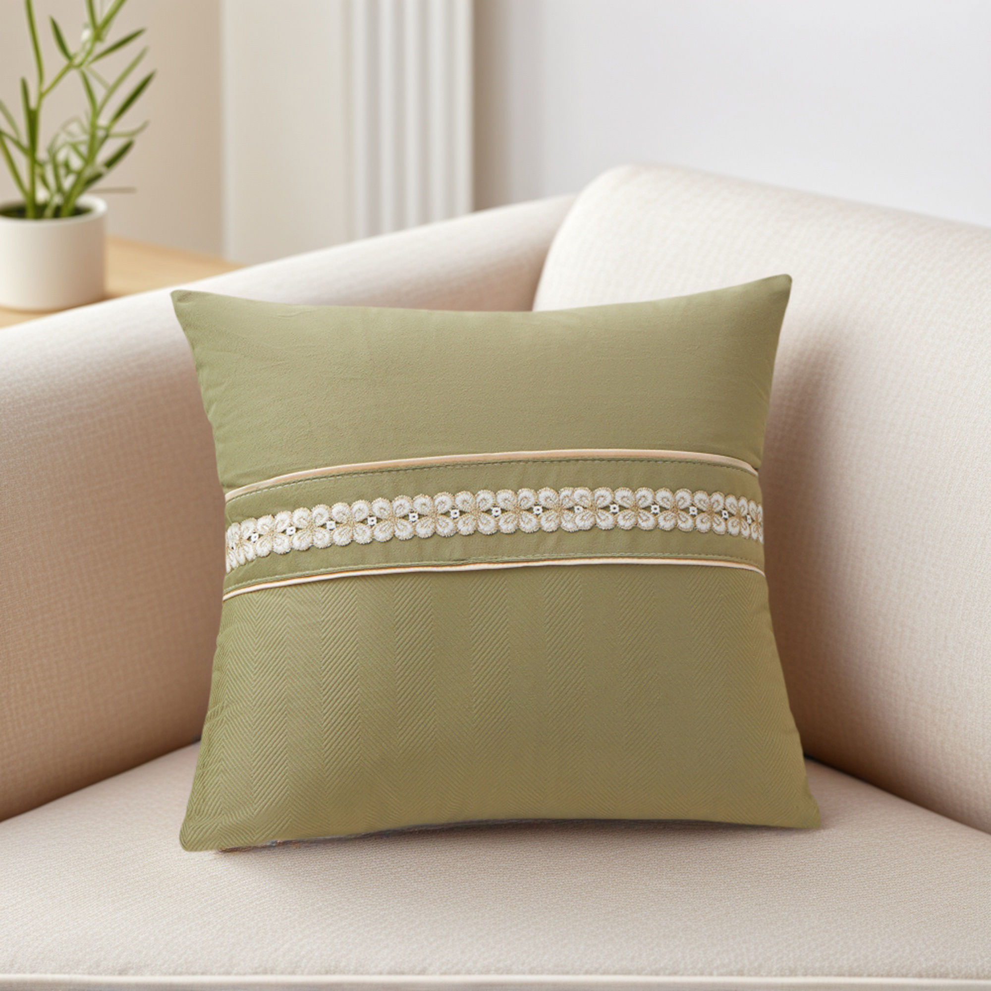 Unique Bargains Set of 2 Soft Throw Pillow Covers with Cute Embroidery Green