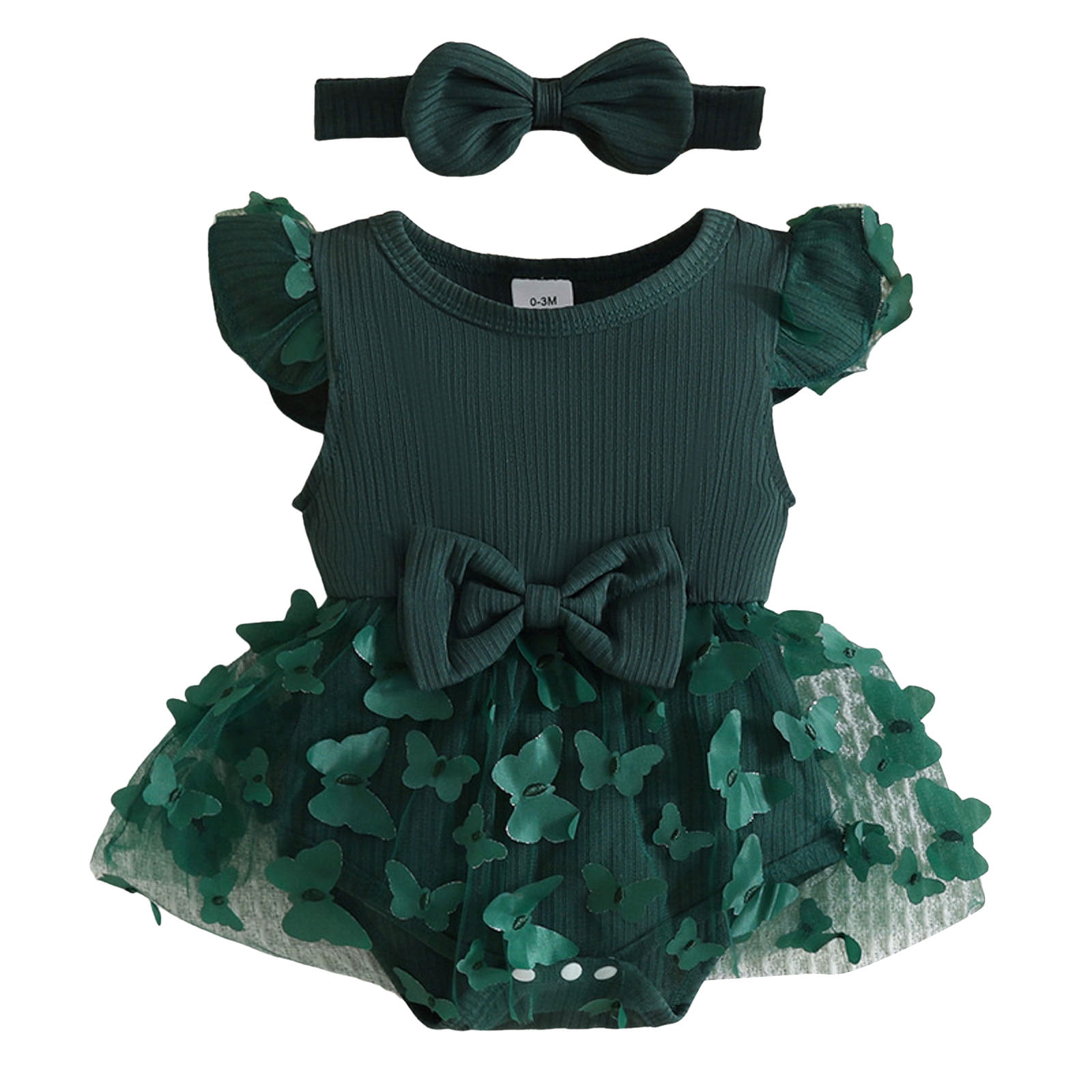 Karoyedx Summer Baby Girl Clothes Newborn Baby Girl Romper Dress Short Sleeve Mesh Tutu Dress Baby Girls Lace Mesh Jumpsuits with Headband Green Size,0-3 Months