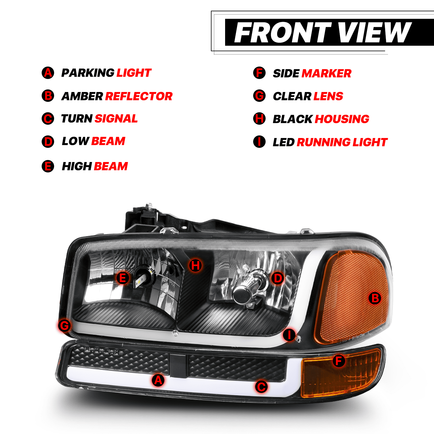 Spec-D Tuning Chrome Headlights, Bumper Lamps, Clear Lens, Compatible