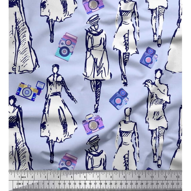 Soimoi Modal Satin Fabric Women & Camera Fashion Printed Fabric 1 Yard 42 Inch Wide