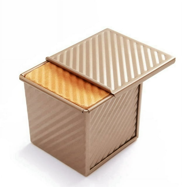 Mini Loaf Pan with Lid, 0.55Lb(250G) Dough Capacity Non-Stick Square Toast Box for Oven Baking