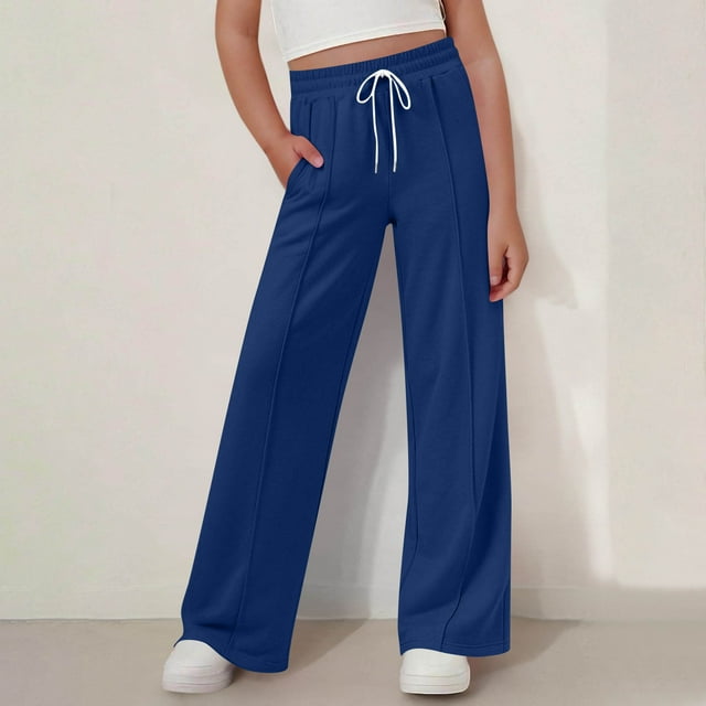 Pantalones largos para niños y pantalones de verano con cintura elástica para niños, pantalones casuales de pierna ancha de color sólido, pantalones largos para niños, pantalones de abrigo para niños,