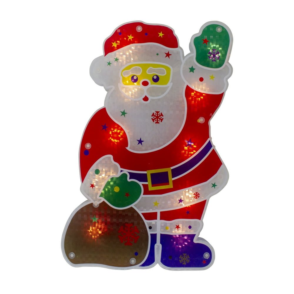 13" Red and White Lighted Holographic Santa Claus Christmas Window