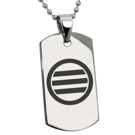Tioneer Stainless Steel Kikkawa Samurai Crest Engraved Dog Tag Pendant Necklace