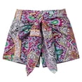 thumbnail image 4 of Gyujnb Women's Boho Printed Shorts, Front Tie Knot High Waist Casual Summer Beach Shorts,Purple, 4 of 5
