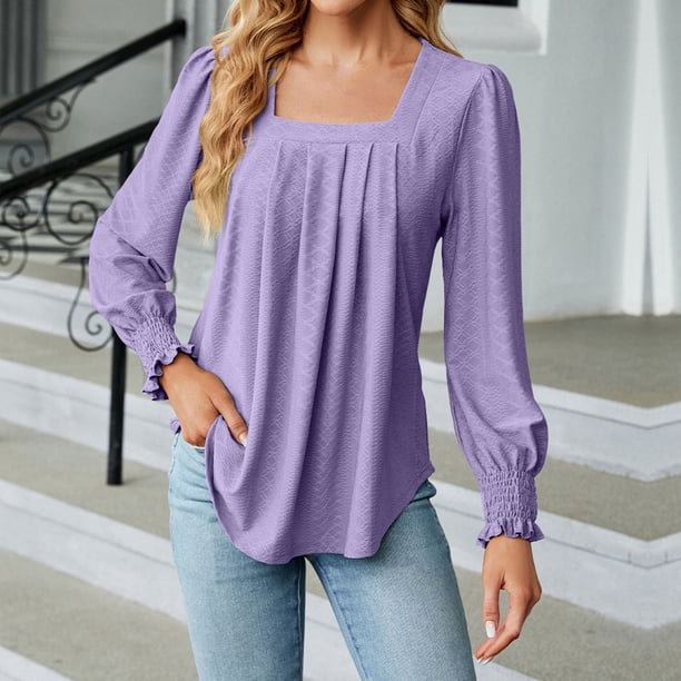 ICHUANYI Liquidación Blusa de manga larga con cuello cuadrado profundo y botones sólidos para mujer ICHUANYI WER202308252011