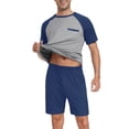 thumbnail image 3 of MINTREUS Men's Pajamas Colors Contrast Short Sleeve Round Neck 2-piece Set Men's Loose Shorts Casual Set Raglan Pajamas, 3 of 6