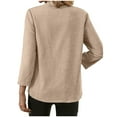 thumbnail image 5 of TKLPEHG 3/4 Sleeve Tops for Women Cotton Linen Roll Sleeve Tunic Tops Spring Soft Lightweight V-Neck Solid Color Blouses (Khaki,S), 5 of 7