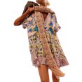 thumbnail image 2 of SUNSIOM Femmes Boho Mini Robe d'Été Floral Manches Courtes V Cou Fluide Décontracté Robes de Plage avec Poches, 2 of 7