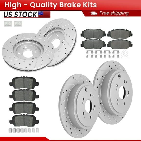 ACB ZONE Front Rear Brake Kits for Honda Pilot 2003 - 2008, Drilled Slotted Disc Brake Rotors and Ceramic Brake Pads